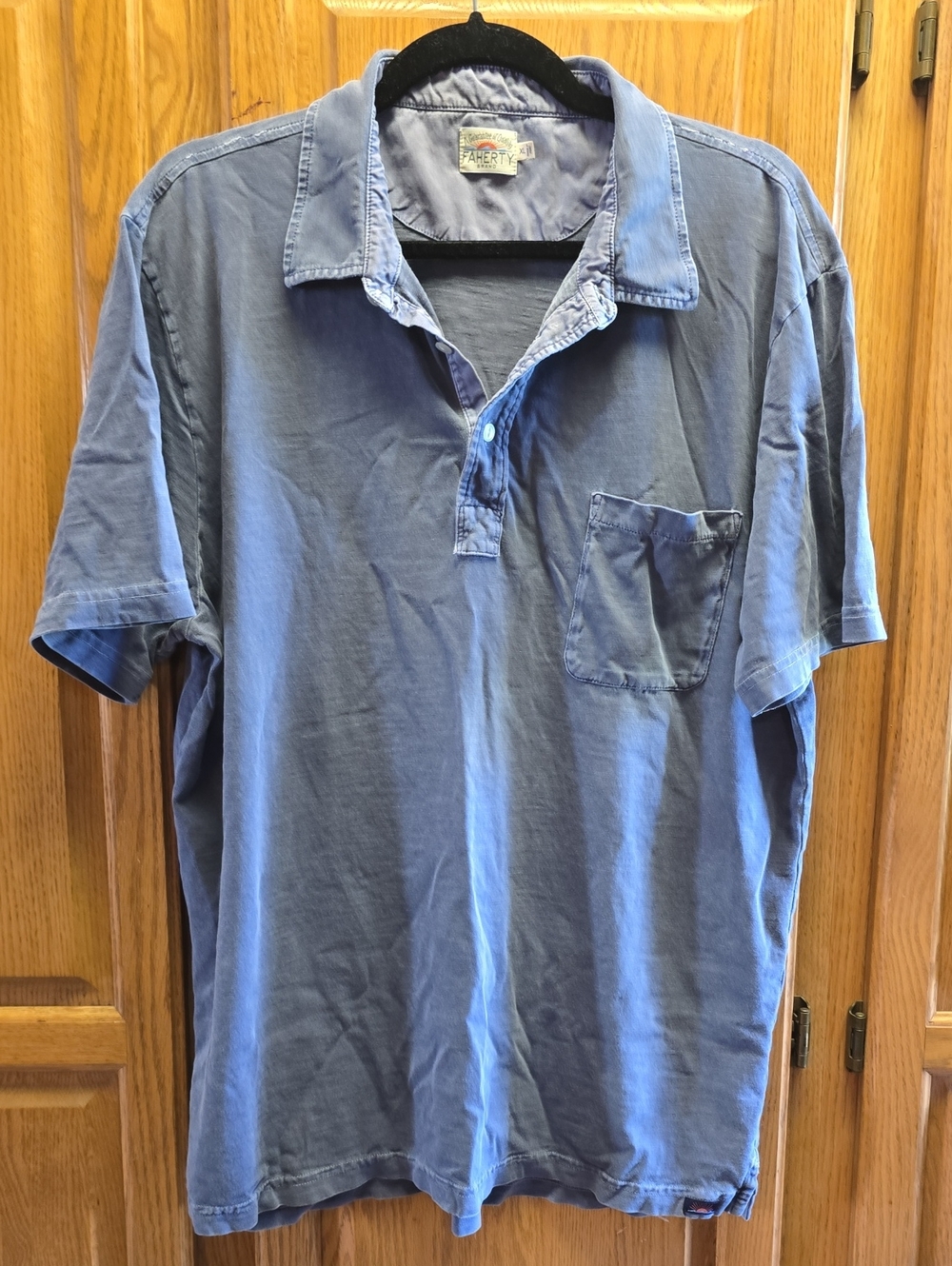 FAHERTY Men Polo Shirt L Cotton Short Sleeve Sun Washed Polo, Casual Blue, XL